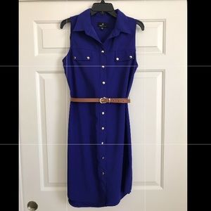 Deep Purple Button-down Dress with Belt